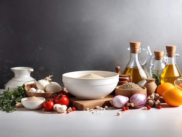 Kuchnia z talerzami i przyprawami